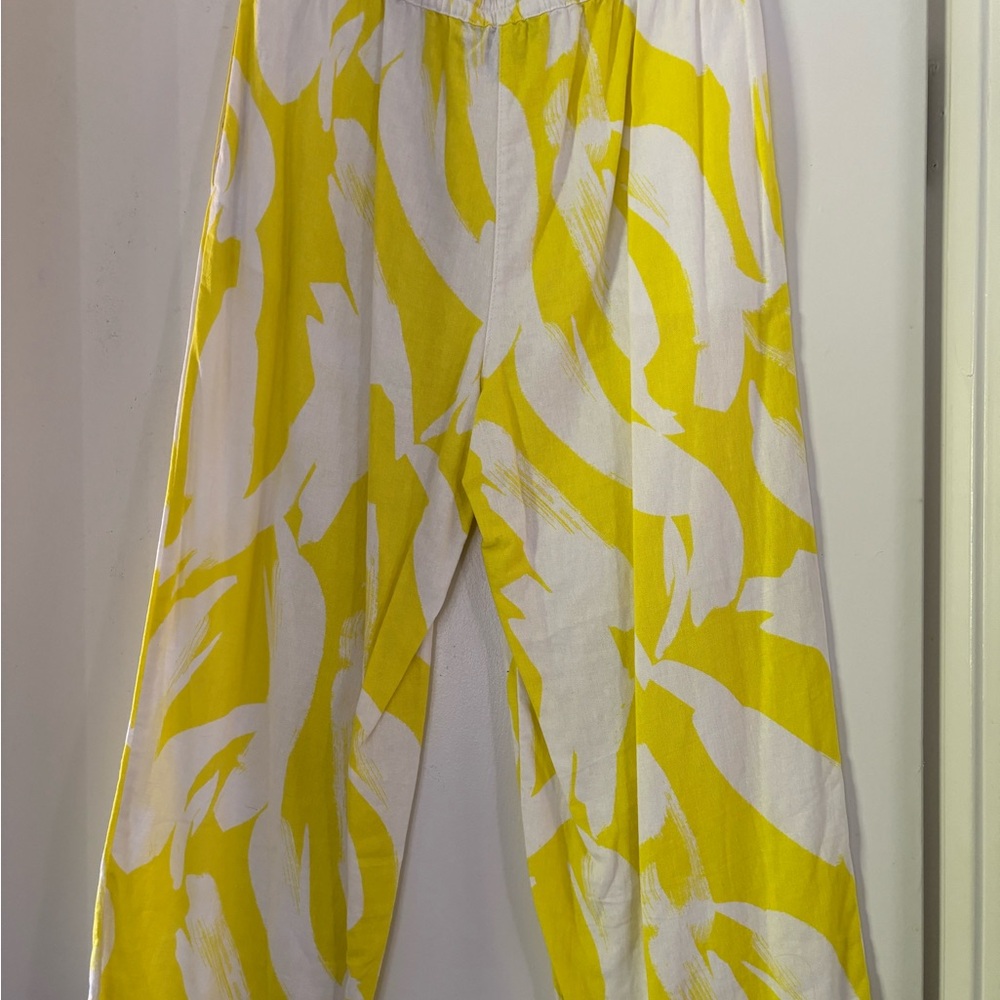 DKNY Yellow and White Wide Leg Pants